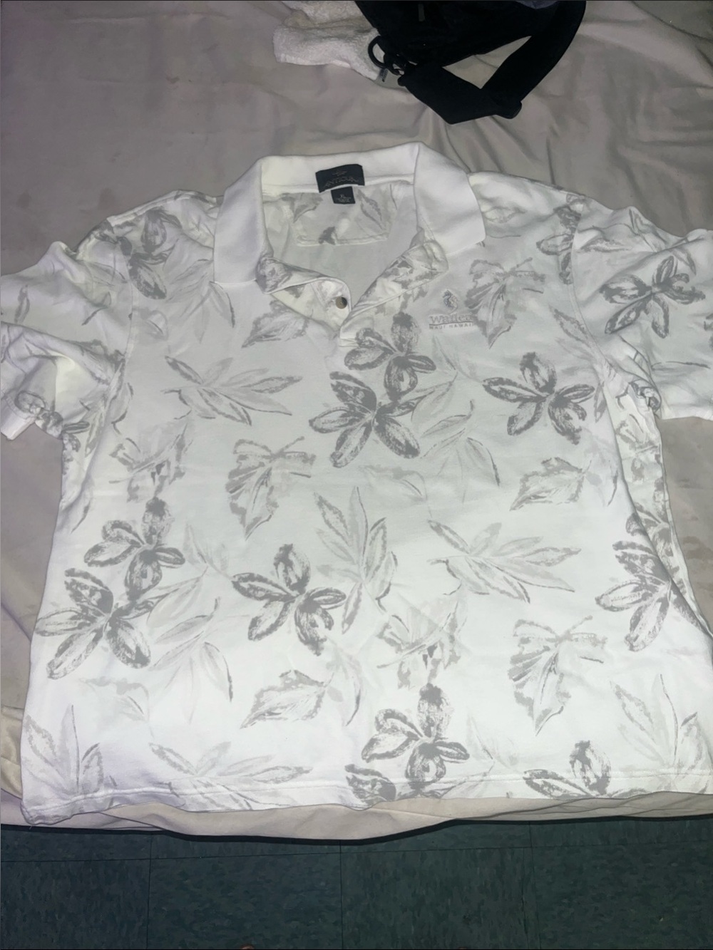 Antigua White Polo with Gray Floral Print